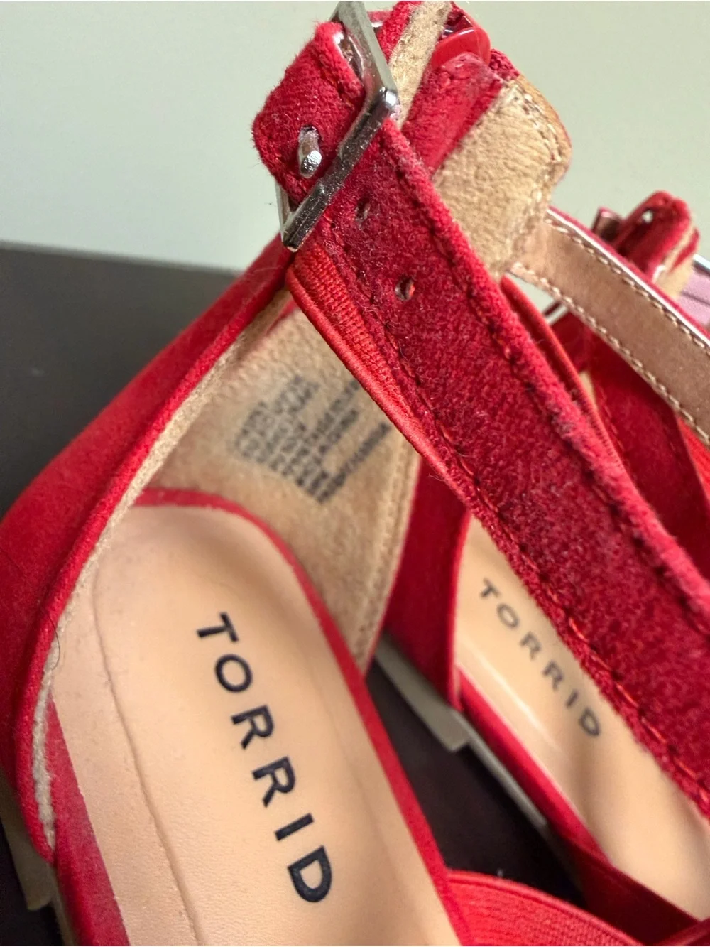 Torrid Red suede Pointed-Toe Strappy Flats
